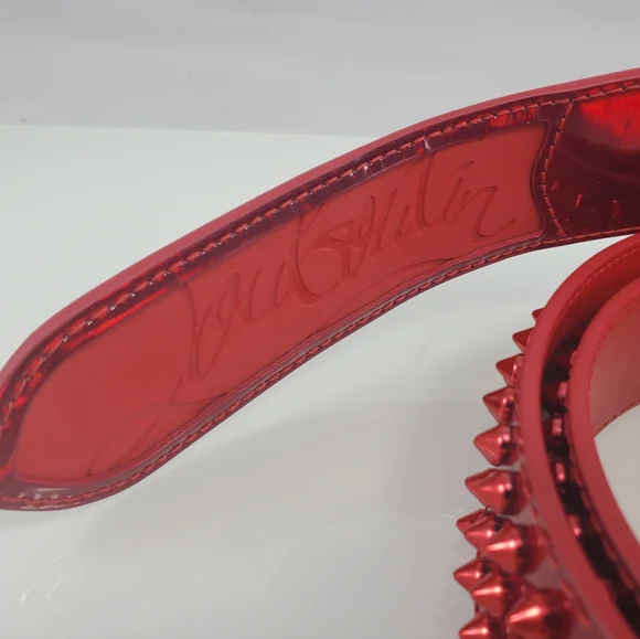 NWT$590 Louboutin Mens Loubi Sneaker Spiked Red Belt Sz 110cm, 44" - Picture 10 of 16